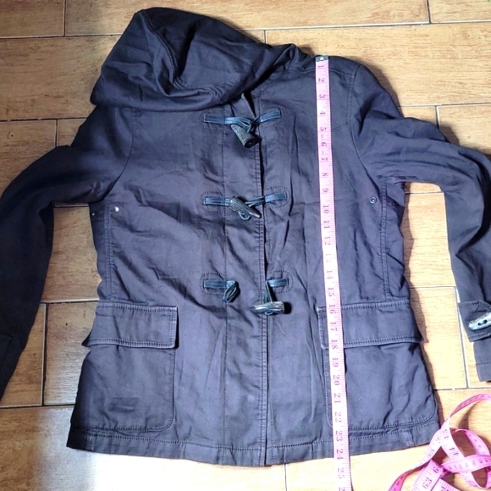BURBERRY Brown Hoodie Nova Check Duffle Jacket Buffalo Horn Buttons Size XS/S - Picture 15 of 16